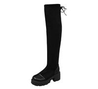 2026 Fall/Winter Arrivals: Thick Soled Knee High Boots Stretch Slim Fit Plus Sizes (Black, 5) (2)