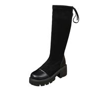 2026 Fall/Winter Arrivals: Thick Soled Knee High Boots Stretch Slim Fit Plus Sizes (Black, 5)