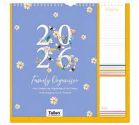 2026 Family Calendar - 5 Column Family Organiser Calendar with Shopping List & Notepad - Hanging Wall Planner 33cm x 33cm - 5 Person Month to View Family Wall Planner (Daisies & Bees)