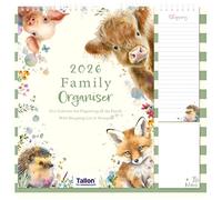 2026 Family Calendar - 5 Column Family Organiser Calendar with Shopping List & Notepad - Hanging Wall Planner 33cm x 33cm - 5 Person Month to View Family Wall Planner (Animals)