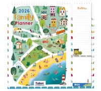 2026 Family Calendar - 5 Column Family Organiser Calendar with Shopping List & Notepad - Hanging Wall Planner 33cm x 33cm - 5 Person Month to View Family Wall Planner (Seaside)