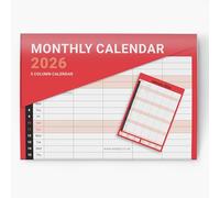 2026 Family Calendar 5 Columns - White & Red Hanging Wall Planner, A3 When Open - Month to View for Busy Families with Notes & UK Holidays