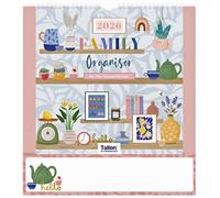 2026 Family Calendar UK - Tearooms Design - 3 Column Family Organiser Month to View Wall Planner & Dry Wipe Memo Board - Hanging Wall Calendar for 3 People - with UK Bank Holidays & Notes Section