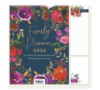 2026 Family Organiser Month to View Calendar, Hanging Memo Pad with Shopping List, Notepad, Five Columns for Organising Family Planner - FLOWER (Design No. 2)