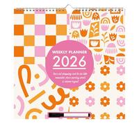 2026 Family Organiser Wall Calendar | Bright & Modern 5-Column Monthly Planner with Pen, Wipeable Overlay & Tear-Off Shopping & To-Do Lists | Colourful Checks & Florals Design