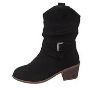 2026 Fashion Ankle Boots with Adjustable Buckle Strap for Fall Winter Comfortable Mid Calf Booties (Black, 6.5)
