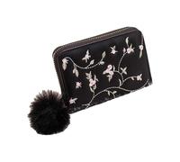 2026 Fashion Purse for Women Handbag Clutch Card Holder with Embroidery Pattern Compact Slim Short Daily Use (Black, One Size)