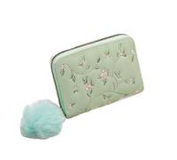 2026 Fashion Purse for Women Handbag Clutch Card Holder with Embroidery Pattern Compact Slim Short Daily Use (Green, One Size)