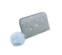 2026 Fashion Purse for Women Handbag Clutch Card Holder with Embroidery Pattern Compact Slim Short Daily Use (Blue, One Size)
