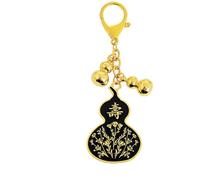 2026 Feng Shui Triple Blessings Wu Lou Keychain 3D Gourd and Longevity Symbol Keyring in Black w5782, Black, 12.5*4cm /4.92*1.57in