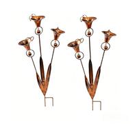 2026 Flamed Copper Three Calla Lilies Garden Stake with Bells, Metal Plant Sculpture Yard Art Decor, Outdoor Wind Chime Stake for Lawn, Patio, Garden, Handmade Rustic Wind Chime Ornament Gift