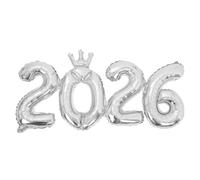 2026 Foil Crown Balloon New Year Countdown Decoration Self-Inflating Banner with Silver Numerals New Year's Eve Decorations New Year and Graduation Ball Party Decorations 48 x 96cm (18.9 x 37.8in)