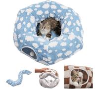 2026 Foldable Small Animal Tubes Tunnels Dachshund Indoor Peekaboo Cats Play Cave Kitten Toys Round Bunny Hiding Spot Pet Donut Condos Hideaway Sleeping Bag (Blue)
