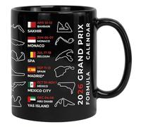 2026 Formula Racing Season Calendar Mug - Black Ceramic Coffee Cup Featuring Grand Prix Circuit Layouts & Dates - Includes New Madrid Track - Motorsport Fan Gift for Men and Car Enthusiasts - 11oz