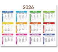 2026 Fridge Calendar with Magnet | Size 20 x 15 cm | Colourful Yearly Planner with Numbered Weeks | Tasks, Holidays and Events Organiser | (2026, French)