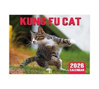 2026 Funny Kung Fu Cat Calendar - Monthly Amusing Cat Illustrations with Holiday Markers, A4 Wall Calendar for Home Office Decoration, PerfectGift for C-at Lovers