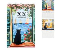2026 Funny Traveling Black Cat Calendar- Monthly Planner, Travel Lover Gift, Thick & Sturdy Paper for Organizing & Planning, 12 Month Wall Calendars Planner With Cute Cat Look Book Illustration (A4)