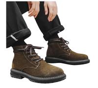 2026 Gentlemen Versatile Men's Classic Durable Work Toe Combat Boots Walking Block Heel Lightweight Dog City Men Ankle Zip Up Warm Lining Winter (7) Brown