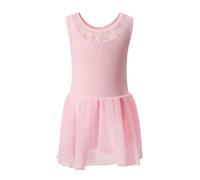 2026 Girls Ballet Dance Tutu Leotard Backless Mesh Sleeveless Bodysuit Stretchy Hollow Out Performance with Attached Skirt for Recital Competition Class Training Pink