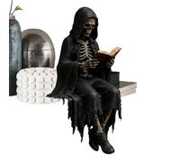 2026 Gothic Dark Fantasy Figure, 4.7/6.3inch Seated Reaper Reading Book Sculpture, Gothic Shelf Decor - Horror Figures for Pc and Bookshelve Halloween