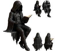 2026 Gothic Dark Fantasy Figure,Reading Death Gothic Skeleton Demon Hooded Figurine Set,Resin Sitting Reaper Reading Book Sculpture,Hooded Skeleton Demon Figure,Hand-Painted Resin,Home Decor (C)