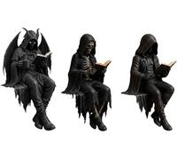2026 Gothic Dark Fantasy Figure,Reading Death Gothic Skeleton Demon Hooded Figurine Set,Resin Sitting Reaper Reading Book Sculpture,Hooded Skeleton Demon Figure,Hand-Painted Resin,Home Decor B+C)