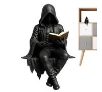 2026 Gothic Dark Fantasy Grim-Reaper Figurine, Resin Sitting Skeleton Devil Hooded Statue Reading Book, Dark Style Ornament For Bookshelf Home Office Gothic Lovers Gift