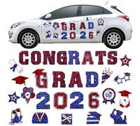 2026 Grad Magnets, 30pc Set for Celebration Decor, Magnetic Congrats Grad 2026, Magnetic Grad Signs 2026, Graduation Car Decorations, for Refrigerator Garage Door Decorations (Red, Blue)