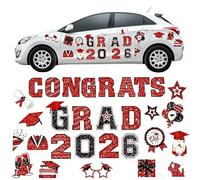 2026 Grad Magnets, 30pc Set for Celebration Decor, Magnetic Congrats Grad 2026, Magnetic Grad Signs 2026, Graduation Car Decorations, for Refrigerator Garage Door Decorations (Red, Black)