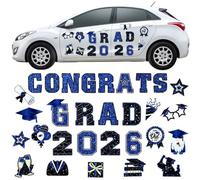2026 Grad Magnets, 30pc Set for Celebration Decor, Magnetic Congrats Grad 2026, Magnetic Grad Signs 2026, Graduation Car Decorations, for Refrigerator Garage Door Decorations (Blue, Black)
