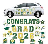 2026 Grad Magnets, 30pc Set for Celebration Decor, Magnetic Congrats Grad 2026, Magnetic Grad Signs 2026, Graduation Car Decorations, for Refrigerator Garage Door Decorations (Green, Gold)