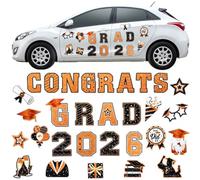2026 Grad Magnets, 30pc Set for Celebration Decor, Magnetic Congrats Grad 2026, Magnetic Grad Signs 2026, Graduation Car Decorations, for Refrigerator Garage Door Decorations (Orange, Black)