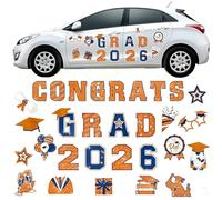 2026 Grad Magnets, 30pc Set for Celebration Decor, Magnetic Congrats Grad 2026, Magnetic Grad Signs 2026, Graduation Car Decorations, for Refrigerator Garage Door Decorations (Orange, Blue)