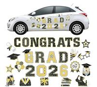 2026 Grad Magnets, 30pc Set for Celebration Decor, Magnetic Congrats Grad 2026, Magnetic Grad Signs 2026, Graduation Car Decorations, for Refrigerator Garage Door Decorations (Black, Gold)