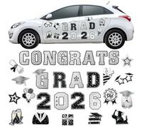 2026 Grad Magnets, 30pc Set for Celebration Decor, Magnetic Congrats Grad 2026, Magnetic Grad Signs 2026, Graduation Car Decorations, for Refrigerator Garage Door Decorations (Black, Silver)