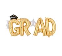 2026 Graduation Balloons, Gold Wave Point Mylar Foil Balloons with Grad Hat Design, Congrats Grad Party Decorations, Graduation Gift for High School University College Graduates