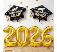 2026 Graduation Cap Balloons, 2026 Graduation Decorations, 2026 Congrats Grad Hat Foil Mylar Balloon 40 Inch Gold Black for High School College Class of 2026 Congratulations Graduate Party Decoration