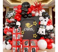 2026 Graduation Decorations Class of 2026 Red and Black Balloons Arch kit with Balloons Boxes, Congratulations Grad Party Decor Gold Confetti Balloon Explosion Star Certificate Trophies Foil Balloon