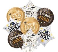 2026 Graduation Foil Balloons Decorations Set, 8pcs Black and Gold Congrats 2026 GRAD Round & Star Balloons, Class of 2026 Balloon for High School College Graduate Graduation Party Decor Supplies