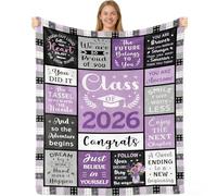 2026 Graduation Gifts Blanket, 130x150cm Class of 2026 Graduate, Inspirational Quotes Print Throw Blanket, Congratulations Gifts for Graduates Daughter Son Friend Classmate (Purple)