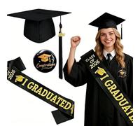 2026 Graduation Hat Cap Set with Shoulder Straps and Medals, Graduation Hat with Letters Etiquette Bands of Black Graduation Caps with Tassels, Adults Bachelor for Graduation Ceremony Party Favo