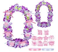 2026 Graduation Lei DIY Making Kit, 23 Pcs Grad Leis Class of 2026 Decor, Artificial Purple Hawaiian Garland with Pink White Card Ribbon for College High School Graduation Party Supplies Gift