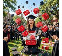 2026 Graduation Surprise Explosion Gift Box with Bounce Money Holder, Creative Exploding Surprise Box with Folding Jumping Cubes, Congratulations Graduate Cash Holder (Red,12pcs)