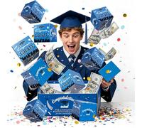 2026 Graduation Surprise Gift Box - 10 Pcs Bouncy Red Envelope Box Graduation Gift Boxs With 10 Bill & Card Slots, Diy Confetti Party Favor for School Graduations Decor (Blue)