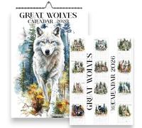 2026 Great Wolves Wall Calendar, A4 Size 21 x 29.7 cm, Monthly Format with UK & US Holidays, Metal Binding, Wolf Calendar, Canine Calendar, Grey Wolves, Handmade