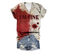 2026 Halloween Costume Mir geht es gut bloody T-shirt, shirt with blood, blood splatter shirt, bloody Halloween, I'm fine, costume, Brick Red, 5XL