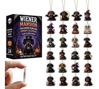 2026 Halloween Dachshund Advent,24 Pcs 2D Acrylic Dachshund Decorations
