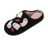 2026 Halloween Gift Halloween Slippers for Couples with Fluffy Insole Warm Slip-On Shoes with Cartoon Motif Round Toe for Cosy Evenings at Home Non-Slip Sole for, black, 5 UK