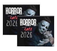 2026 Halloween Horror Movie & Cats Wall Calendar, 11"x8.5" Spooky Feline Collection Calendar, Monthly Planner Wall with Thick Paper, Silent Terror Art Calendar, Gift for Horror Fans,Cat Lovers (2pcs)