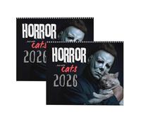 2026 Halloween Horror Movie & Cats Wall Calendar, Fear Theme Cat Calendar, 12 Monthly Planner Wall, Silent Terror Art Calendar, Gift for Horror Fans,Cat Lovers (2pcs)